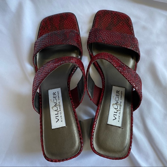 VILLAGER A LIZ CLAIBORNE COMPANY Santina Snakeskin Square Toe Sandal Red 6.5 - Picture 3 of 14